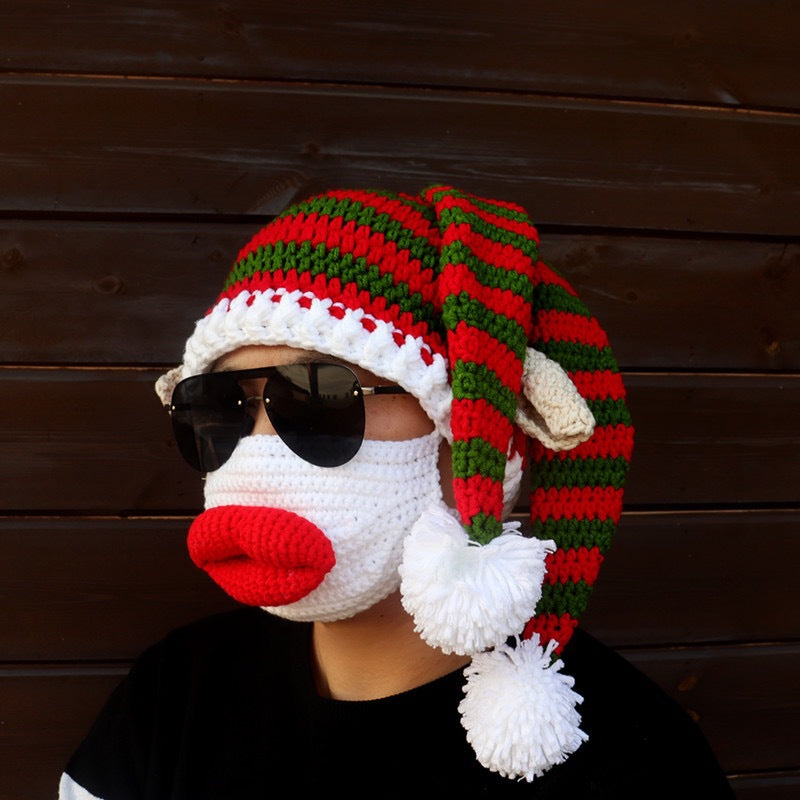 Wholesale Christmas Clown Funny Hand Knitted Autumn and Winter Woolen Hat Mask Set